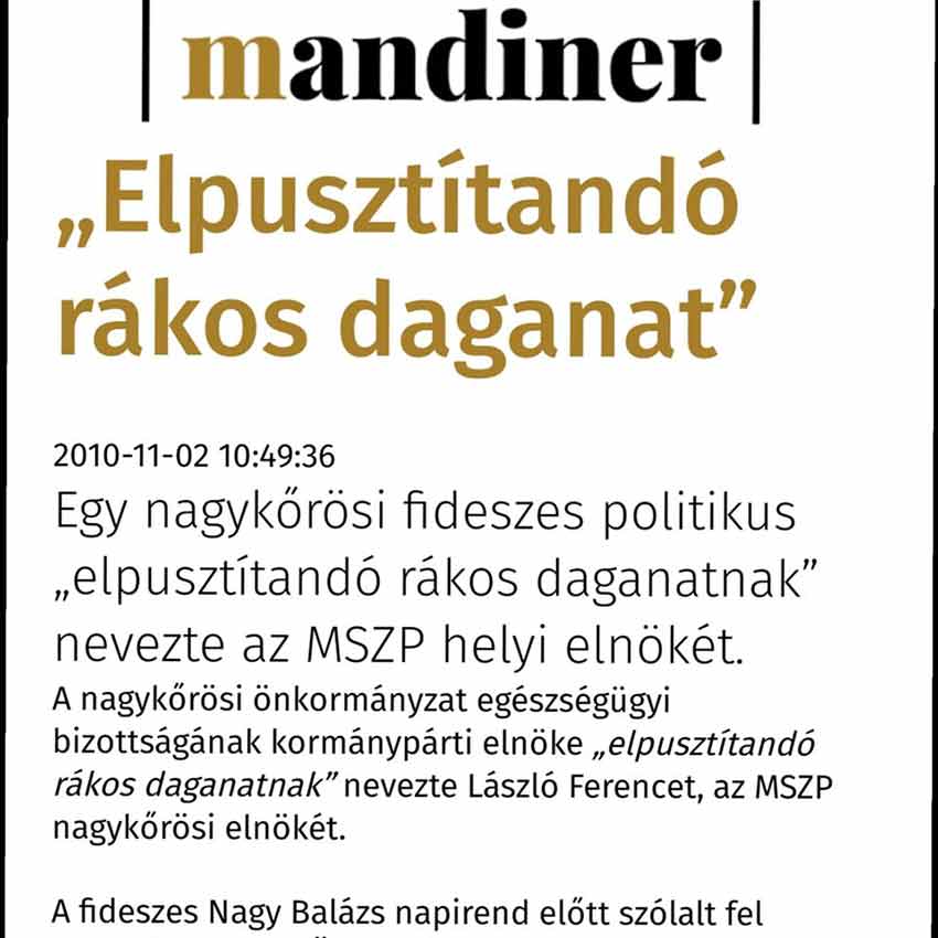 AZ ALPOLGÁRMESTER - JELÖLT RÁKOS DAGANATNAK NEVEZTE LÁSZLÓ FERENCET! 