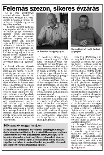 Szezonelemző cikk a Kecskeméti Konzervgyárból