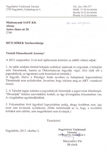 Válaszolt Víziközmű Társulat elnöke, meg nem is....